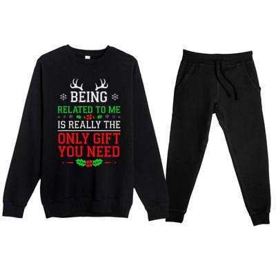 Being Related To Me Funny Christmas Family Xmas Pajamas Premium Crewneck Sweatsuit Set