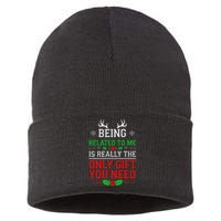 Being Related To Me Funny Christmas Family Xmas Pajamas Sustainable Knit Beanie