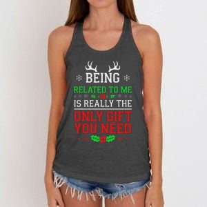 Being Related To Me Funny Christmas Family Xmas Pajamas Women's Knotted Racerback Tank