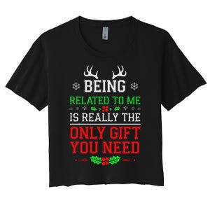 Being Related To Me Funny Christmas Family Xmas Pajamas Women's Crop Top Tee