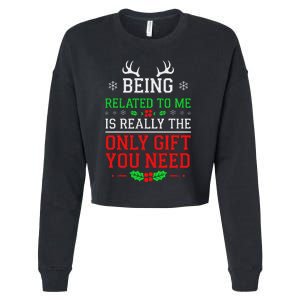 Being Related To Me Funny Christmas Family Xmas Pajamas Cropped Pullover Crew