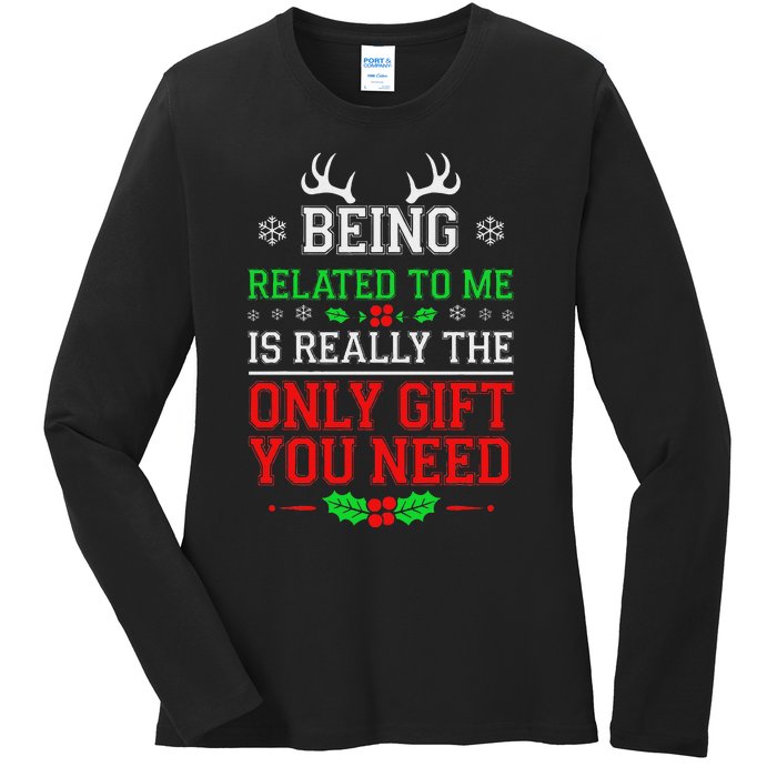 Being Related To Me Funny Christmas Family Xmas Pajamas Ladies Long Sleeve Shirt