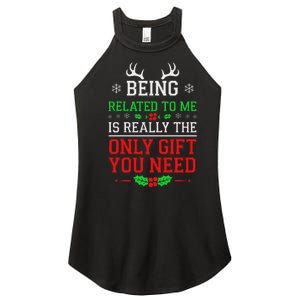 Being Related To Me Funny Christmas Family Xmas Pajamas Women's Perfect Tri Rocker Tank