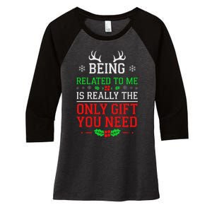 Being Related To Me Funny Christmas Family Xmas Pajamas Women's Tri-Blend 3/4-Sleeve Raglan Shirt