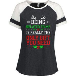 Being Related To Me Funny Christmas Family Xmas Pajamas Enza Ladies Jersey Colorblock Tee