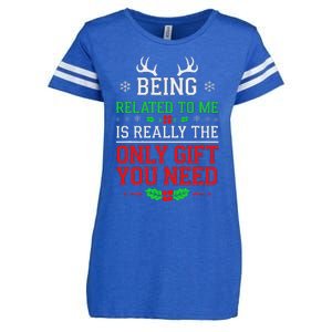 Being Related To Me Funny Christmas Family Xmas Pajamas Enza Ladies Jersey Football T-Shirt