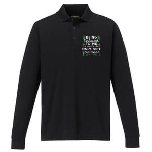 Being Related To Me Only Gift You Need Funny Christmas Xmas Performance Long Sleeve Polo