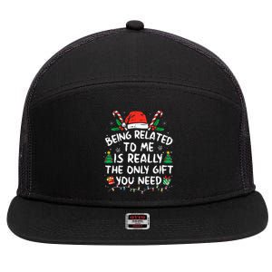 Being Related To Me Funny Christmas Family Xmas Pajamas  7 Panel Mesh Trucker Snapback Hat