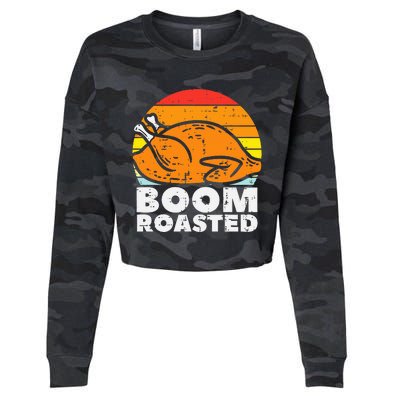 Boom Roasted Turkey Sunset Retro Thanksgiving Cropped Pullover Crew