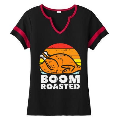 Boom Roasted Turkey Sunset Retro Thanksgiving Ladies Halftime Notch Neck Tee