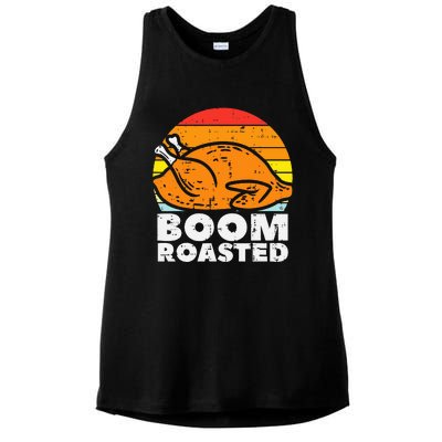 Boom Roasted Turkey Sunset Retro Thanksgiving Ladies PosiCharge Tri-Blend Wicking Tank