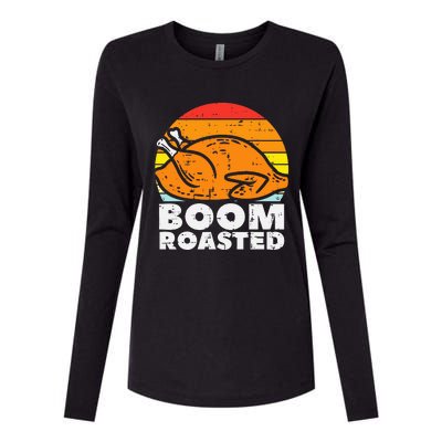 Boom Roasted Turkey Sunset Retro Thanksgiving Womens Cotton Relaxed Long Sleeve T-Shirt