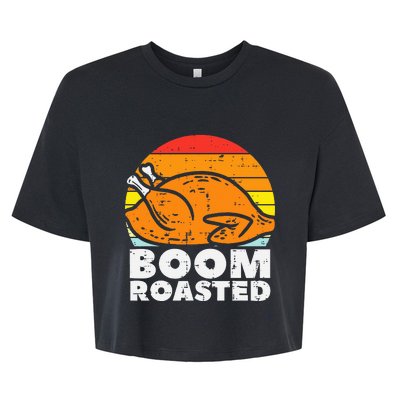 Boom Roasted Turkey Sunset Retro Thanksgiving Bella+Canvas Jersey Crop Tee