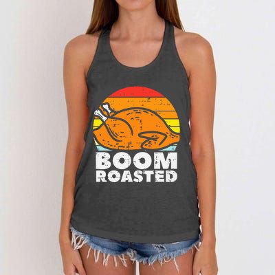 Boom Roasted Turkey Sunset Retro Thanksgiving Women's Knotted Racerback Tank