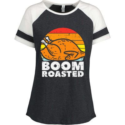 Boom Roasted Turkey Sunset Retro Thanksgiving Enza Ladies Jersey Colorblock Tee