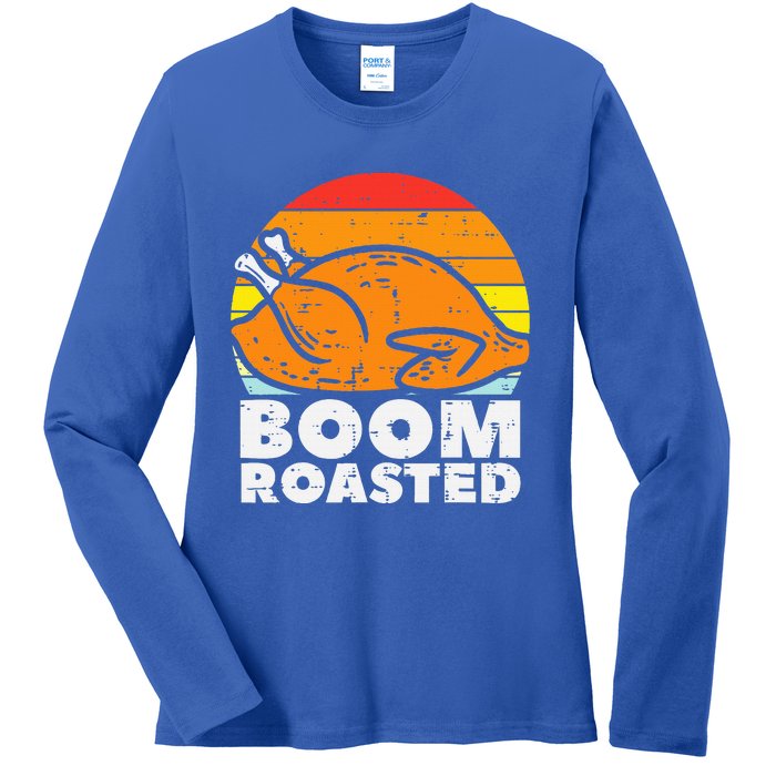 Boom Roasted Turkey Sunset Retro Thanksgiving Ladies Long Sleeve Shirt