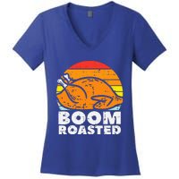 Boom Roasted Turkey Sunset Retro Thanksgiving Women's V-Neck T-Shirt