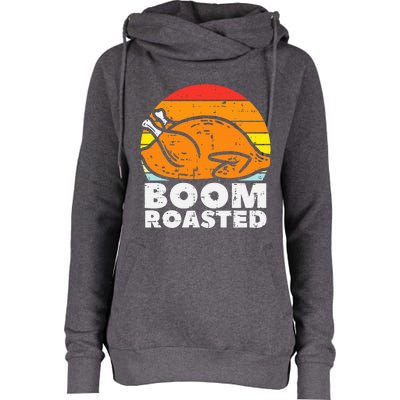 Boom Roasted Turkey Sunset Retro Thanksgiving Womens Funnel Neck Pullover Hood