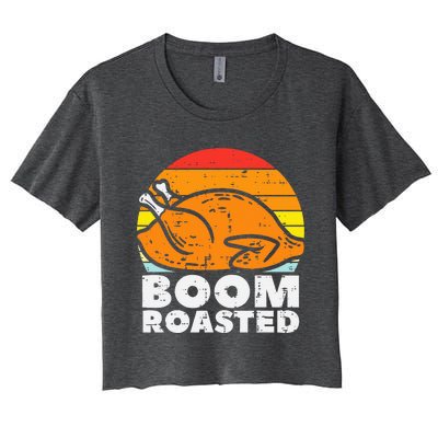 Boom Roasted Turkey Sunset Retro Thanksgiving Women's Crop Top Tee