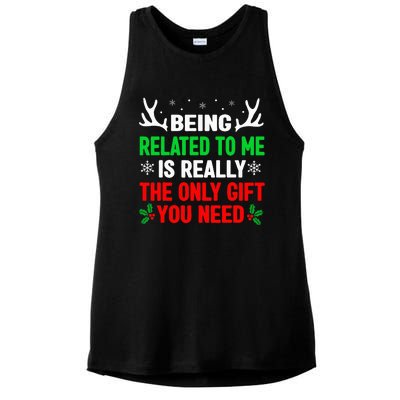 Being Related To Me Funny Christmas Ladies PosiCharge Tri-Blend Wicking Tank