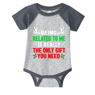 Being Related To Me Funny Christmas Infant Baby Jersey Bodysuit