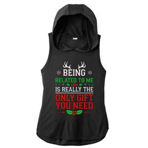 Being Related To Me Funny Christmas Family Xmas Pajamas Ladies PosiCharge Tri-Blend Wicking Draft Hoodie Tank