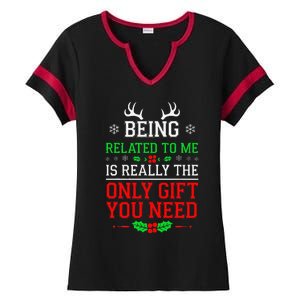 Being Related To Me Funny Christmas Family Xmas Pajamas Ladies Halftime Notch Neck Tee