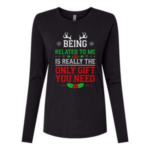 Being Related To Me Funny Christmas Family Xmas Pajamas Womens Cotton Relaxed Long Sleeve T-Shirt