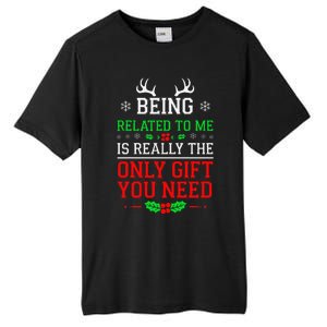 Being Related To Me Funny Christmas Family Xmas Pajamas Tall Fusion ChromaSoft Performance T-Shirt