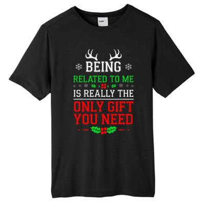 Being Related To Me Funny Christmas Family Xmas Pajamas Tall Fusion ChromaSoft Performance T-Shirt