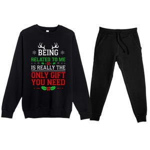 Being Related To Me Funny Christmas Family Xmas Pajamas Premium Crewneck Sweatsuit Set