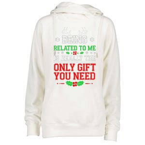 Being Related To Me Funny Christmas Family Xmas Pajamas Womens Funnel Neck Pullover Hood