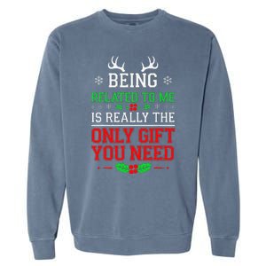 Being Related To Me Funny Christmas Family Xmas Pajamas Garment-Dyed Sweatshirt