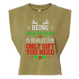 Being Related To Me Funny Christmas Family Xmas Pajamas Garment-Dyed Women's Muscle Tee