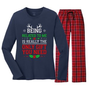 Being Related To Me Funny Christmas Family Xmas Pajamas Women's Long Sleeve Flannel Pajama Set 