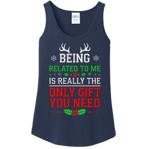 Being Related To Me Funny Christmas Family Xmas Pajamas Ladies Essential Tank