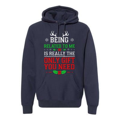 Being Related To Me Funny Christmas Family Xmas Pajamas Premium Hoodie