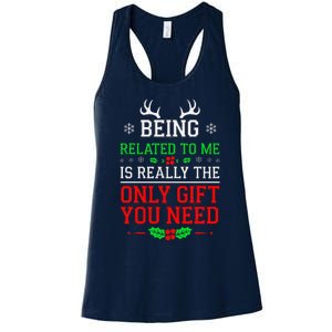 Being Related To Me Funny Christmas Family Xmas Pajamas Women's Racerback Tank