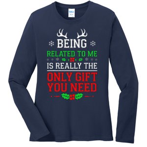 Being Related To Me Funny Christmas Family Xmas Pajamas Ladies Long Sleeve Shirt