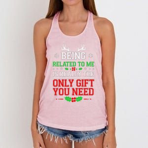 Being Related To Me Funny Christmas Family Xmas Pajamas Women's Knotted Racerback Tank