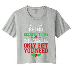 Being Related To Me Funny Christmas Family Xmas Pajamas Women's Crop Top Tee