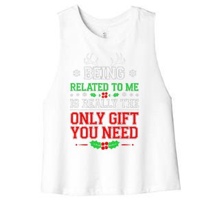 Being Related To Me Funny Christmas Family Xmas Pajamas Women's Racerback Cropped Tank