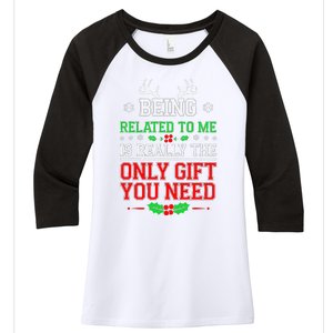 Being Related To Me Funny Christmas Family Xmas Pajamas Women's Tri-Blend 3/4-Sleeve Raglan Shirt