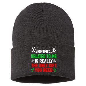 Being Related To Me Funny Christmas Family Sustainable Knit Beanie