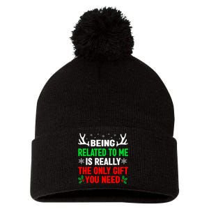 Being Related To Me Funny Christmas Family Pom Pom 12in Knit Beanie