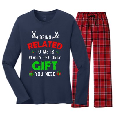 Being Related To Me Funny Christmas Family Xmas Pajamas Gift Gift Women's Long Sleeve Flannel Pajama Set 