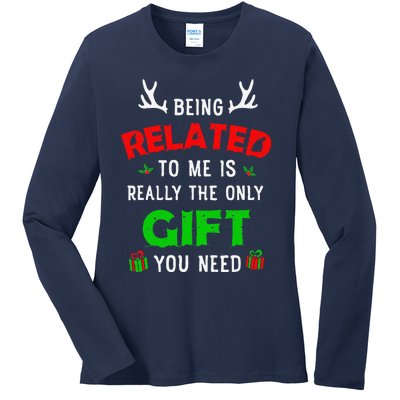 Being Related To Me Funny Christmas Family Xmas Pajamas Gift Gift Ladies Long Sleeve Shirt