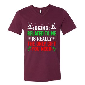 Being Related To Me Funny Christmas S Women Family V-Neck T-Shirt