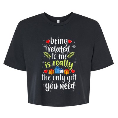 Being Related To Me Funny Christmas Family Xmas Pajamas Bella+Canvas Jersey Crop Tee