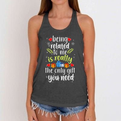 Being Related To Me Funny Christmas Family Xmas Pajamas Women's Knotted Racerback Tank